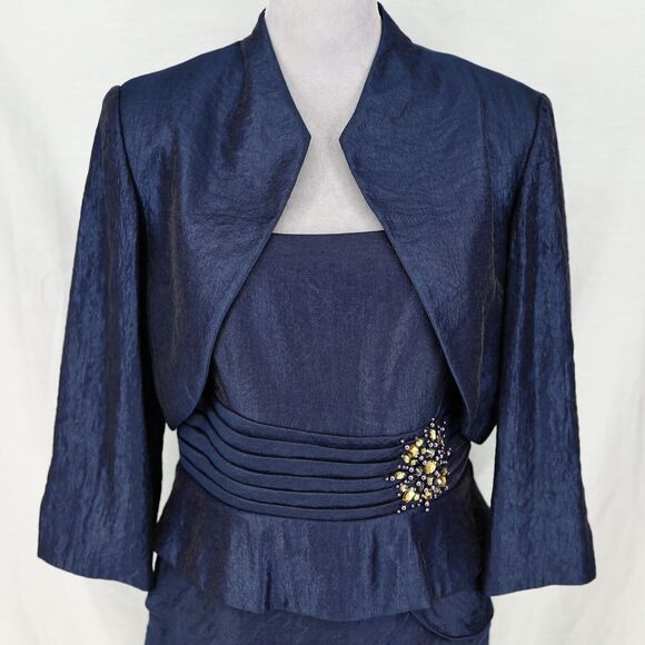 Jessica Howard Dress Suit Womens 12 Navy Blue Jacket and Dress Wedding Mob Mog - Picture 8 of 16